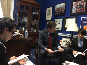 Congressman Mike Fitzpatrick giving the boys an advanced copy of his speech, in Braille