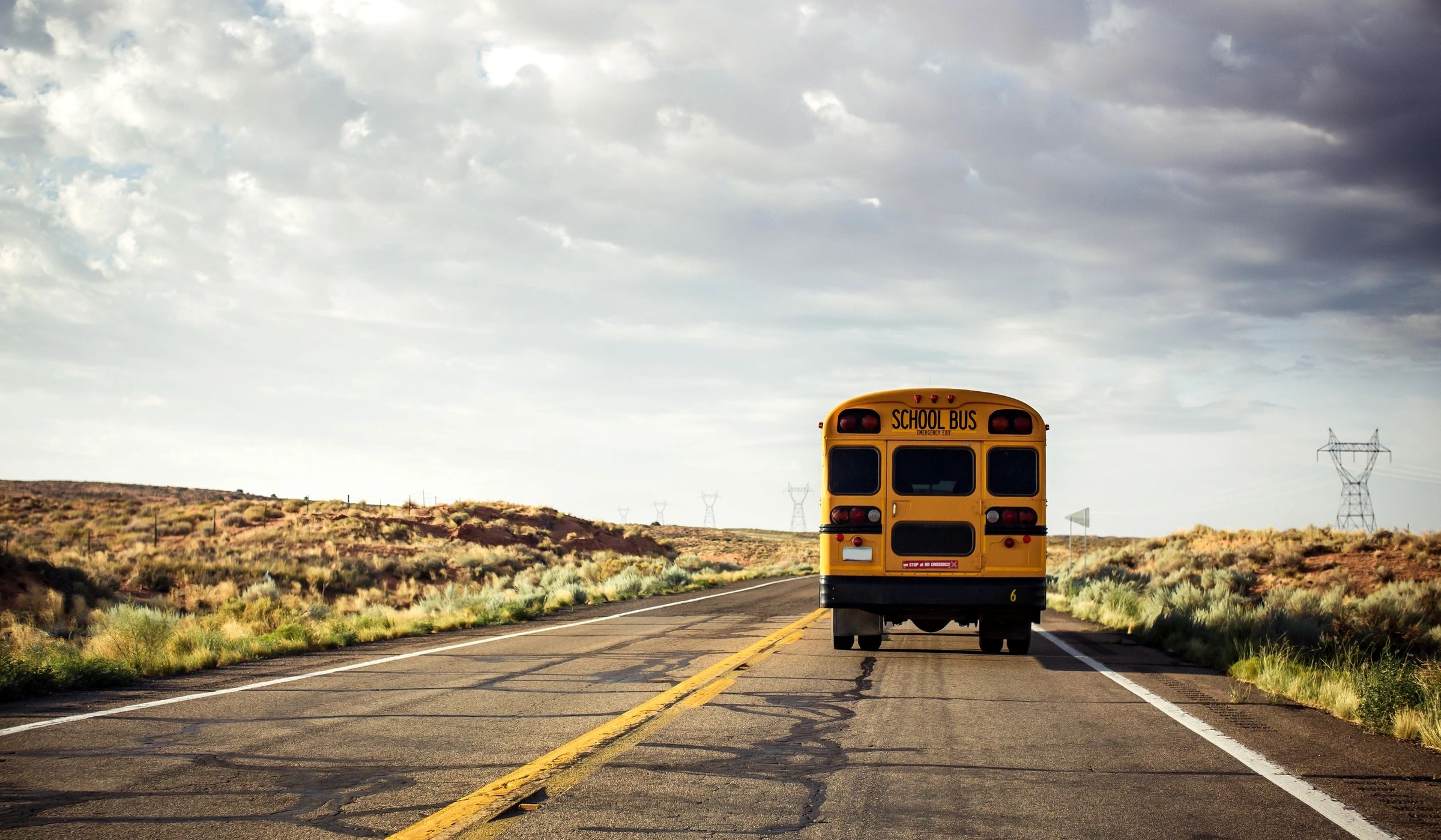 School bus driving away