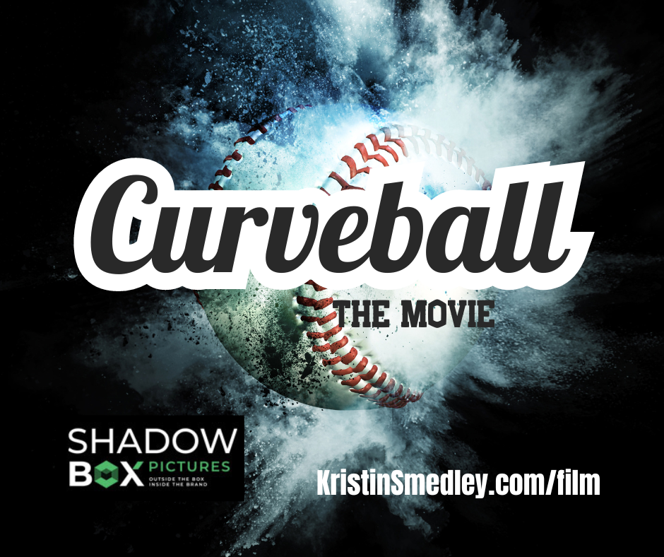 curveball the Movie with a picture of a baseball surrounded by white and blue smoke. Shadowbox pictures logo